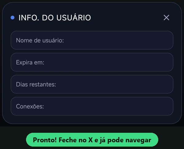 Caixa INFO. DO USUÁRIO com os seus dados