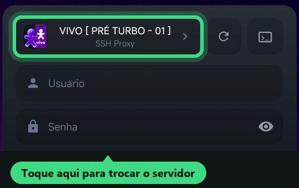 Barra do servidor no topo do app